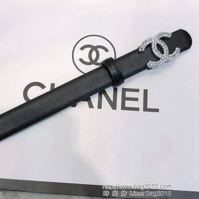 CHANEL香奈兒 18新款 20MM精品 進口光滑優雅小腰帶 CC水鑽扣  xfp1009
